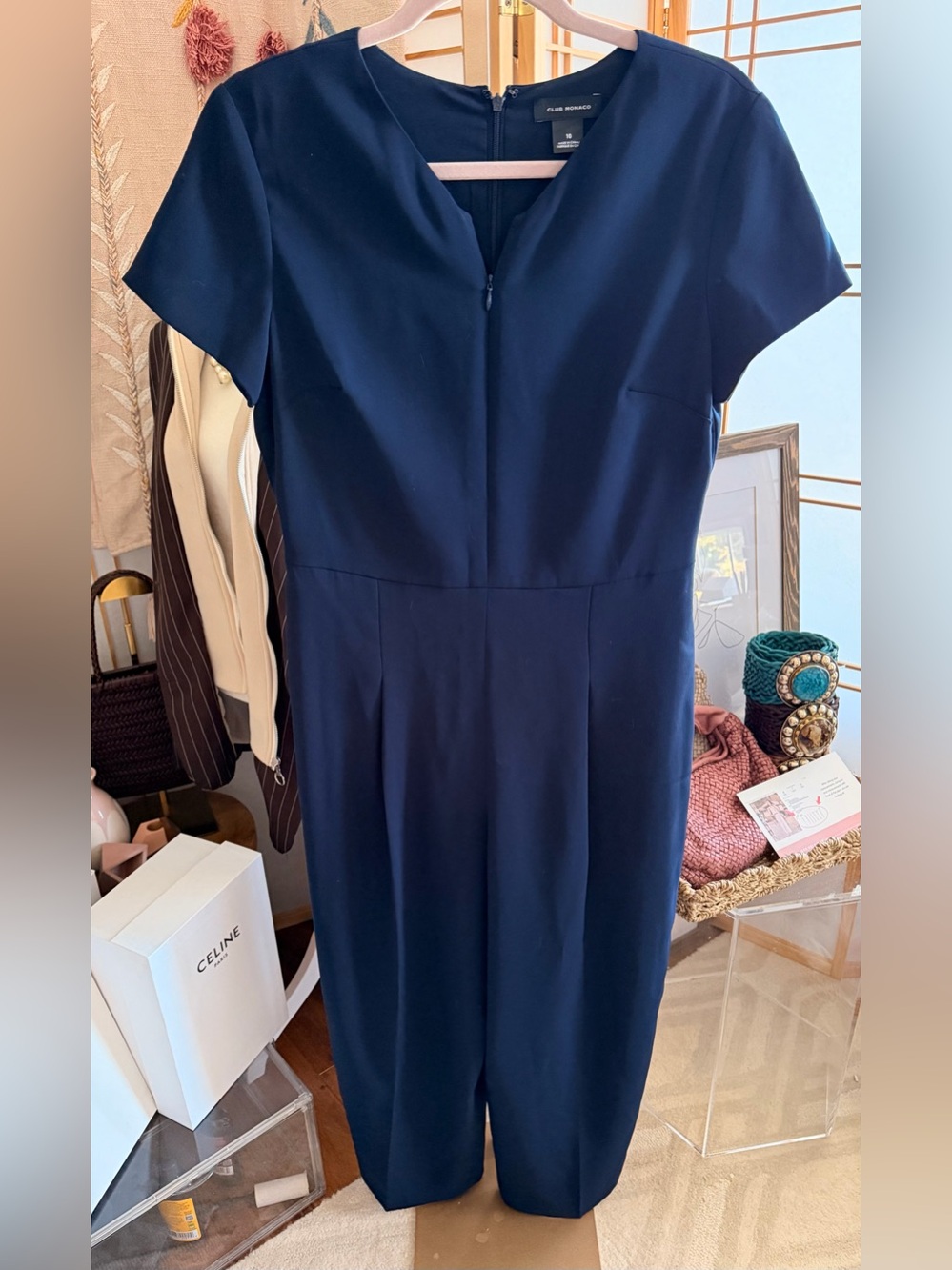Club Monaco Navy Jumpsuit Size 10 | Tailored One-Piece with Pockets